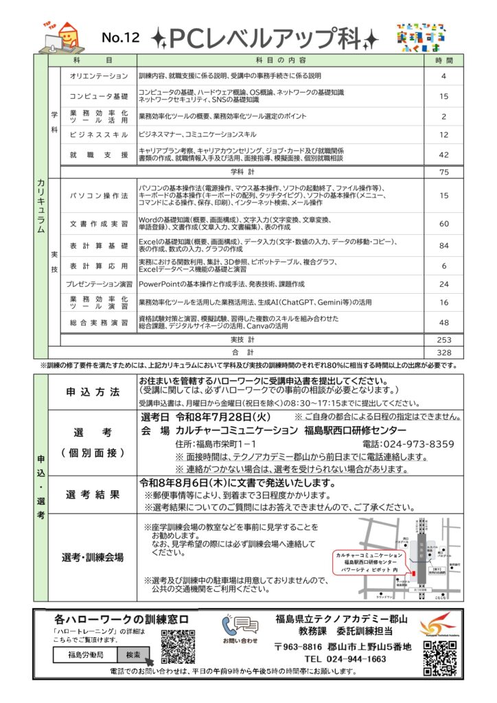 PCレベルアップ科（福島市・８月）