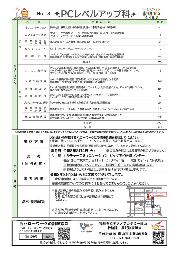 PCレベルアップ科（郡山市・8月）