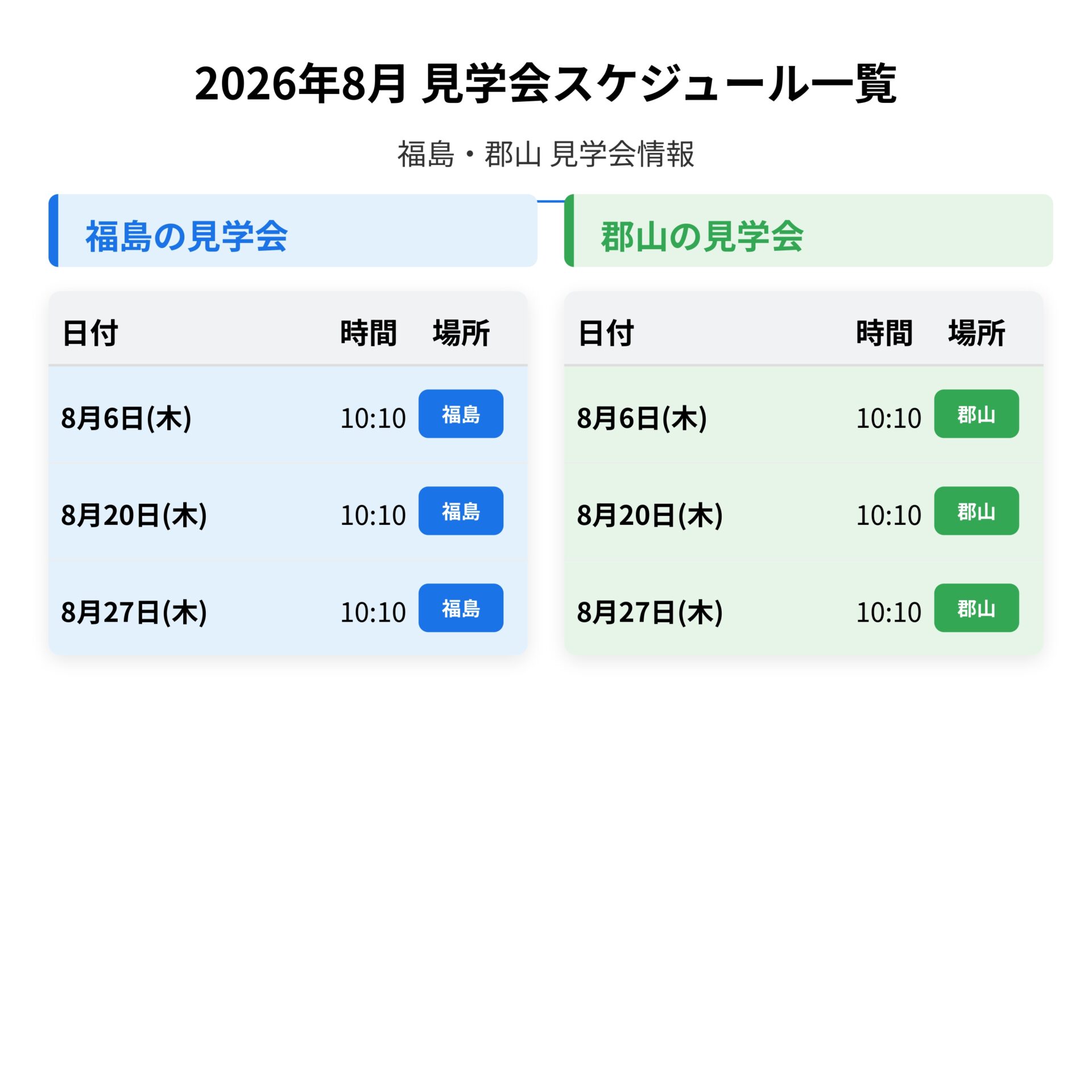 ８月の見学会日程